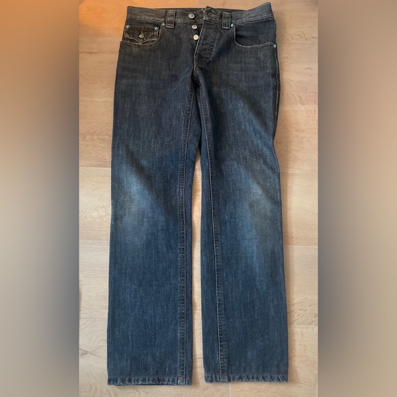 Vintage worn 90s Valentino RED Straight Leg Blue Jeans Size 30x30 Made in Italy - Picture 2 of 7